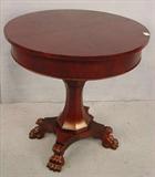 515 - Empire Trumpet Base Center Table with sunburst top, 31in. T, 30in. Dia., claw feet, ca. 1840.