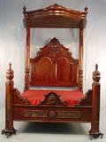 23 - Mahogany Cumtom Made Queen Size Half Tester Bed, 8ft. 7in. T, on Mallard Style.