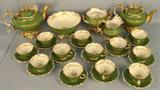 42 - Old Paris Porcelain Tea Set, green with gold trim, service for 12 with 2 tea pots, ca. 1850.