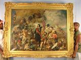 22 - Large Oil on canvas in gold Victorian frame - Mutiny At Sea - 77in. W, 61in T, unsigned, ca. 1860.