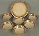 43 - Noritake Berry Bowl Set, blue and gold trim, ca.1940.