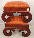 404 - Rare Pair of Early Empire Footstools, scroll legs, red upholstery, fine condition, ca. 1840.