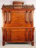 401 - Wonder full Aesthetic Movement Burl Walnut High Back Bed, great carving and finish, 84in. T, 64in. W.