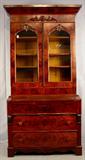 406- American Empire Secretary, ogee top cornice, crotch mahogany fronts, ca. 1840, 86in. T, 46in. W, 22in. D.