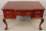 405 - R.J. Horner True Partners Desk, gadrooned top, carved drawers on both sides, tagged under top, 48in. W, 36in. D, 31in. T, ca. 1900.