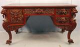 408 - R.J. Horner True Partners Desk, drawer's and door on both sides, original mint condition, carved griffins, extensive carving, 58in. W, 35in. D, 31in. H, ca. 1890.