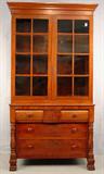 411 - Early Empire Breakfront, individual 16 pane glass top, claw feet and column base, ca. 1850, 82in. T, 46in. W, 22in. D.