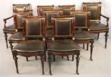 409 - Set of 10 Regency Dining Chairs with black upholstery, 2 arms, 8 sides, ca. 1870.