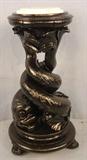 416 - R.J. Horner Dolphin Pedestal, braided dolphins supporting marble top, original ebonized finish, 33in. T, 18in. W, ca. 1890.