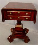 418 - American Empire 2 Drawer Drop Leaf Work Table, very clean condition, original brass hardware, 21in. W, 20in. D, 30in. T, ca. 1880