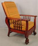421 - Claw Foot Mahogany Adjustable Morris Chair, claw feet and gold upholstery, ca. 1890.