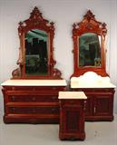 424 -3 piece Mahogany Renaissance Victorian Bedroom Suite, high style, dresser w mirror, hotel washstand, half commode, all original, att. To Thomas Brooks, NY, ca. 1870.