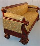427 - Empire Sofa with hugh ogee feet, near mint original condition with new upholstery, 83in. W, 30in. D, 35in. T, ca. 1850.