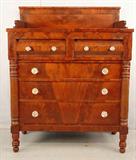 428 - Early Empire High Chest with back splash, glass knobs, 44in. W, 22in. D, 56in. T, ca. 1840.
