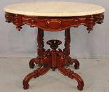 429 - Nice Victorian Marble Top Table, turned column base, style of Brooks NY, ca. 1870, 34in. W, 25in. D, 29in. T.