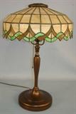 433 - Panel Glass Lamp, slay glass shade, ca. 1910, style of Miller, 23in. T, 16in. R.