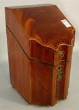 434 - Early American Federal Knife Box with string inlay and brass hardware, 14in. T, 9in. W, 9in. D, ca. 1840.