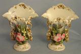 435 - Pair of Old Paris Vases, handles with flowers and gold embellishments, ca. 1880.