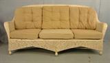 35 - Old Wicker Sofa with beige cushions 6ft. 6in. L, 36in. T, 32in. D, ca. 1930.