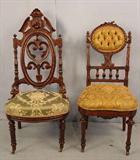 452 - Rosewood Music Chair, extensive carving, green damask seat
453 - High Style Renaissance Music Chair with green upholstery, ca. 1875