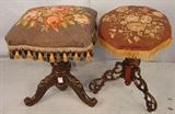 449 - Rococo Victorian Needlepoint Stool, walnut base 450 - Victorian Wood and Iron Base Piano Stool, needlepoint seat, ca. 1880.