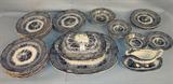 474 - 40 pc. Flow Blue Dinner Set, wonderful dark blue, historic pattern, double marked on every piece - Ridgway's England.