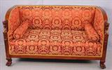 343 - Griffin Box Love Seat with lions head on rounded arms, claw feet, att. To R.J. Horner, 60in. L, 30in. T, 28in. D, ca. 1880.