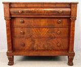 350 - Mahogany Empire 4 drawer Chest with column front and claw feet, 42in. T, 46in. W, 24in. D, ca. 1840.