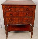 352 - Mahogany Empire Sewing Cabinet with acanthus carved legs, 3 drawers, 31in. T, 25in. W, 18in. D, ca. 1840.