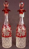 383 - Pair of Bohemian Cut Glass Wine Decanters, 18in. T.
