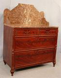 604 - Mahogany Victorian Marble Top Wash Stand with brown marble, 42in. T, 33in. W, 18in. D, ca. 1870.