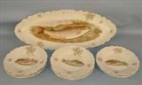 618 - 9 piece Porcelain Fish Set, signed LS & S Austria, white and green.