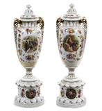121 - Pair of Monumental Royal Vienna 2 part Urns, 42in. T, 19th Century.