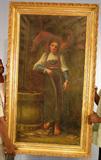 25 - Large Oil on Canvas, 19th Century Painting of girl being courted by French Boy, signed After Vely by Julia Parks, frame size, 62in. T, 36in. W.