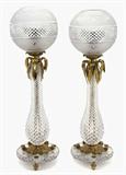 124 - Important pair of Rare Baccarat and Guilt Oil Lamps, 2 ft. T, 19th Century.