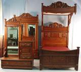 15 - 3 Pc. Walnut Victorian Bedroom Suit with Half Tester Bed, 117in. T, 54in. W, 74in. L,
Wardrobe, 99in. T, 54in. W, 21in. D.
Dresser, 83in. T, 52in. W, 23in. D.