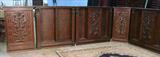 117 - Office Surround, att. to R.J. Horner - all units will fit together to make one.
Pr. End Bookcases with carved doors, 36in. W.
Pr. Oak Open Bookcases, 52in. W, 54in T.
Pr. Oak bookcases with opening doors on both sides, 60in. L, 5ft. T.
One Oak Corner Cabinet w heavily carved door with cupid, 42in. W, 54in. T