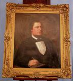 38 - Large Oil on Canvas - Portrait of Natchez man around 1850, in great original gold frame, 34 x 39.