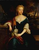 127 - Important Large 18th Century English Painting of Mary Lady Hussey with dog, 5ft. T, 4ft. W.