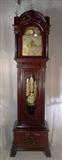 129 - Magnificent Grand Prize Winner, St. Louis, 1904 Grandfather Clock with Lalique Floral Glass insert pendulum, very ornate brass weights and 5 tube chimes, 8ft. 6in. Tall