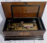 134a - Walnut Inlaid Interchangeable Cylinder Music Box with 3 cylinders.