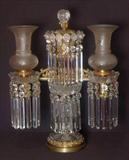 159 - Early Double Argand Lamp, originally oil, bronze and cut glass, 28in. T, ca. 1820.