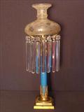 165 - Tall Astral Lamp with blue glass pedestal with marble base, 28in. T, ca. 1860.