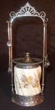 134 - Victorian Silver-plate Pickle Jar with wavecrest jar, gold painted flowers, ca. 1875.