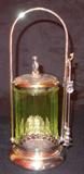 135 - Victorian Silver-plate Pickle Jar with green glass jar and bear on lid, ca. 1880.
