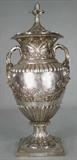 137 - Palace Size Silver over Bronze Victorian Urn with handles and lid, very ornate work, 51in. T, 22in. W, ca. 1890.