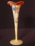 146 - Talll Burmese Peachblow Trumpet Vase with applied floral, signed Webb, 13in. T.