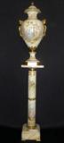 113 - Rare 19th Century Sevres Scenic Capped Urn, signed Poitevin, entire hight is 6ft. 4in. French bronze mounts, on original pedestal.