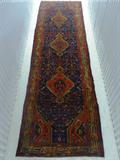 169 - Antique Hand Made Persian Hall Runner, reds and blue, 3 center medallions, 13 ft.