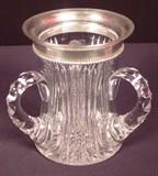 176 - Brilliant Cut Glass 3 handled Vase with sterling rim.